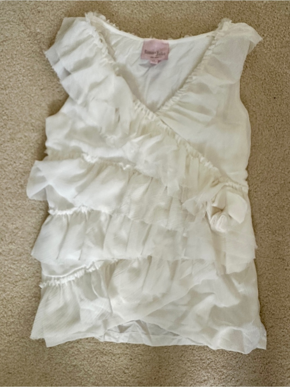 White Ruffled Women’s Blouse with Flower Accent
